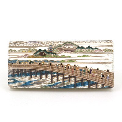 【文庫屋　大関】L字ファスナーのスリム束入れ　浮世絵　三条大橋【皮革工芸品】