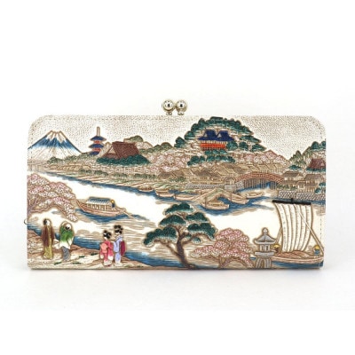 【文庫屋　大関】がま口長財布　浮世絵　待乳山【皮革工芸品】
