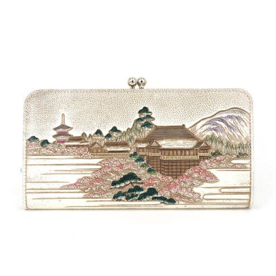 【文庫屋　大関】がま口長財布　浮世絵　清水寺【皮革工芸品】