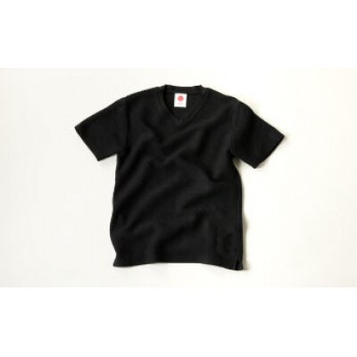 【Mサイズ】肌触りが良い刺子生地VネックTシャツ　永く使って自分だけの刺子に|黒