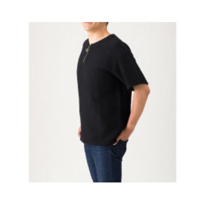 【Mサイズ】肌触りが良い刺子生地ファスナーTシャツ 九櫻ロゴチャーム付き 黒