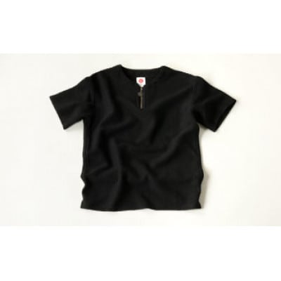【Mサイズ】肌触りが良い刺子生地ファスナーTシャツ 九櫻ロゴチャーム付き 黒