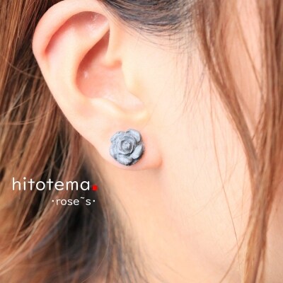【大栄窯業】いぶし銀の輝き!!　手作り瓦のピアス(ローズ)