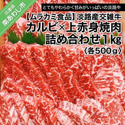 【ムラカミ食品】淡路産交雑牛カルビ×上赤身焼肉詰め合わせ(各500g)1kg　進物