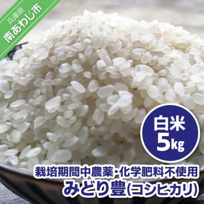 【令和7年産】栽培期間中農薬・化学肥料不使用 白米5kg みどり豊(コシヒカリ)