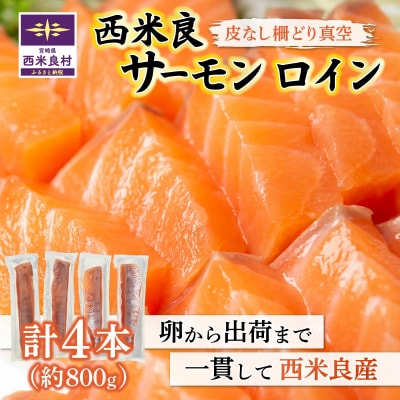 【西米良村ふるさと納税】西米良サーモン ロイン(皮なし柵どり真空)4本