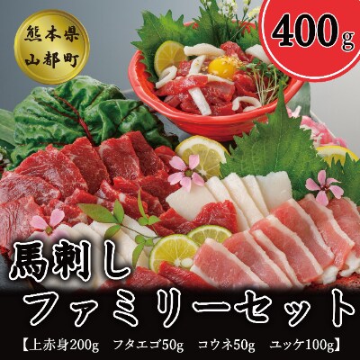 馬刺しファミリーセット400g【上赤身200g　フタエゴ50g　コウネ50g　ユッケ100g】