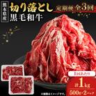 【発送月固定定期便】【熊本県産】黒毛和牛切り落とし計1kg(500g×2パック)全3回