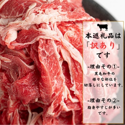 【毎月定期便】【熊本県産】<訳あり>黒毛和牛切り落とし計1kg(500g×2パック)全3回
