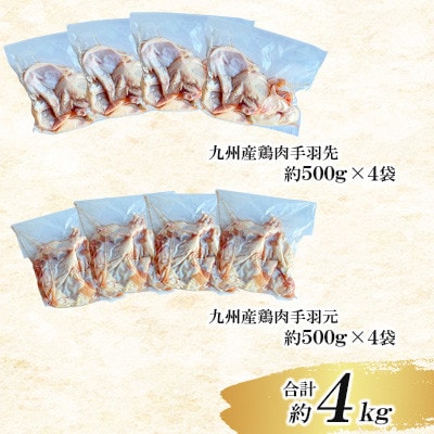 九州産若鶏　 手羽先・手羽元セット　計約4kg(菊池市)