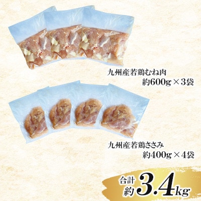 九州産若鶏 むね肉・ささみセット　計約3.4kg(菊池市)