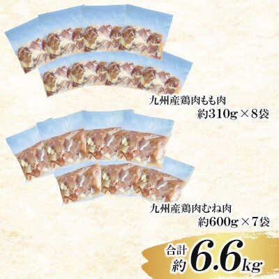 九州産若鶏もも肉・ムネ肉セット　合計約6.6kg(菊池市)