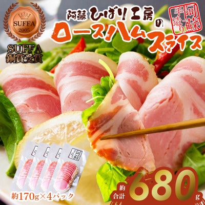 阿蘇手作り銅賞ロースハムスライス 170g×4 桜の木でスモークしたハム680gを小分けでお届け