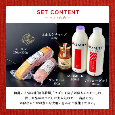 阿蘇の牛乳・飲むヨーグルト・ベーコン・ハム・ケチャップの詰め合わせ「夢のコラボセット」