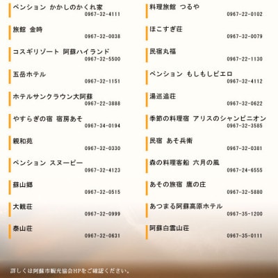 阿蘇市観光協会加盟施設で使用できる宿泊補助券【3,000円分】