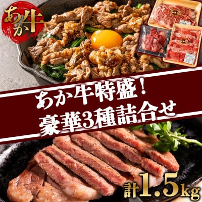 大満足!あか牛いろんな部位をお届け!サーロインステーキ&すき焼き&切り落とし 3種詰合せ