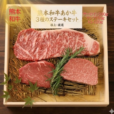 熊本県産あか牛3種のステーキセット(阿蘇市)