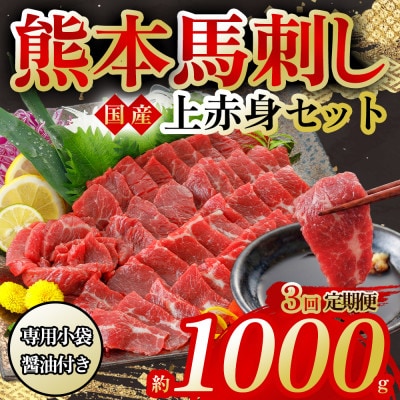 【毎月定期便】国産上赤身馬刺し 1000g 全3回