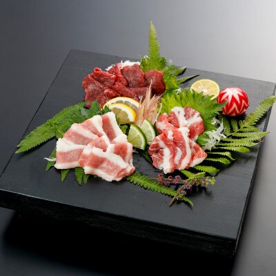【熊本と畜】桜屋　馬刺し3種【赤身・フタエゴ・サガリ】450g(専用醤油付き)(阿蘇市)
