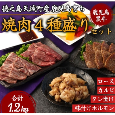 徳之島 天城町産 鹿児島育ち 鹿児島黒毛和牛焼肉セット(4種盛り) 合計1.2kg