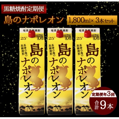 【定期便年3回】黒糖焼酎『島のナポレオン』1800ml&times;3本セット 計9本 パック