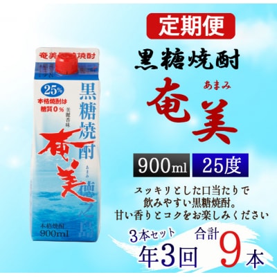 【年3回定期便】徳之島 黒糖焼酎 奄美 25度 900ml&times;3本&times;3回 合計9本 パック