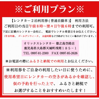 鹿児島県 徳之島 天城町 レンタカー 2泊利用券 普通自動車 8人乗り ビジネス 旅行 チケット