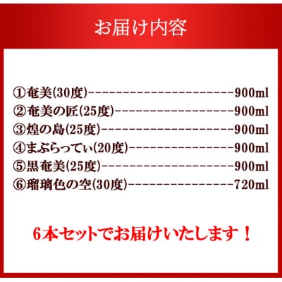 奄美酒類 黒糖焼酎 お楽しみ 6本セット 900ml×5本 720ml×1本 バラエティ 徳之島
