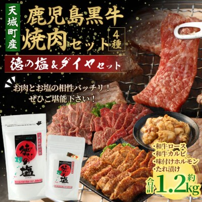 鹿児島黒牛 焼肉セット 4種盛り 計約1.2kg 徳の塩・ダイヤセット 計約230g 総計約1.43