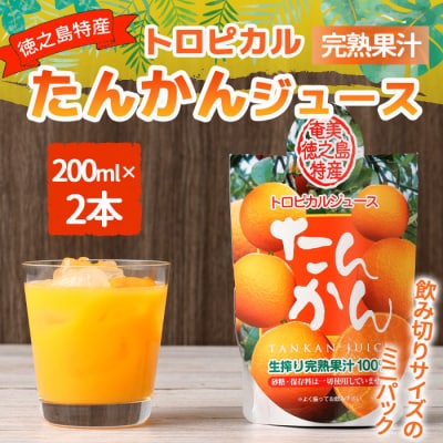天城町産 生搾り完熟果汁100% 宝果樹園 ミニタンカンジュース 2本セット 200ml×2本 