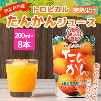 天城町産 生搾り完熟果汁100% 宝果樹園 ミニタンカンジュース 8本セット 200ml×8本