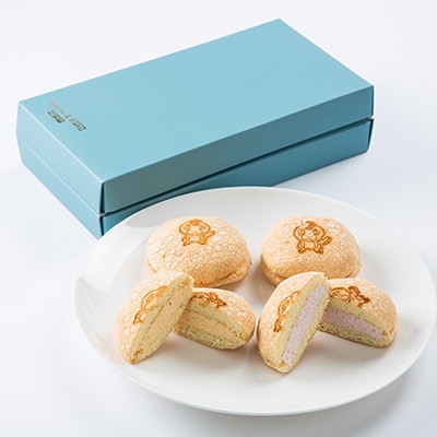 北海道むかわ町　むかわ竜ブッセ　イチゴクリーム(2個)&メロンクリーム(3個)計5個　食べ比べセット