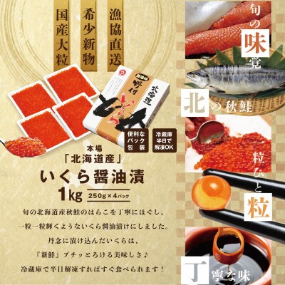 2022年8月発送開始『定期便』北海道産 鮭卵 いくら醤油漬け1kg 全11回