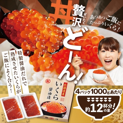 【希少な新物】 鮭 いくら 醤油漬け 1kg 北海道産 小分け 4 パック 海鮮 旨さ 訳あり
