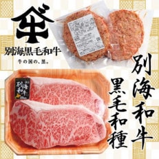 北海道別海町黒毛和牛 ロースステーキ (250g×2) +ハンバーグ (140g×2) 【別海和牛】