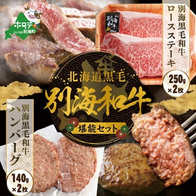 黒毛和牛 堪能セット ロース ステーキ 500g +ハンバーグ 2個セット 北海道 別海和牛