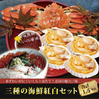 三種の海鮮紅白(いくら醤油漬け、片貝ほたて、ボイル本ずわい蟹)セット