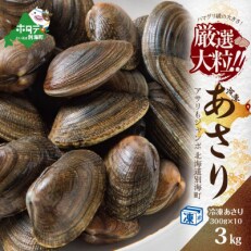 2023年4月発送開始『定期便』別海町産冷凍大粒あさり約3kg(小分け10パック) 全10回