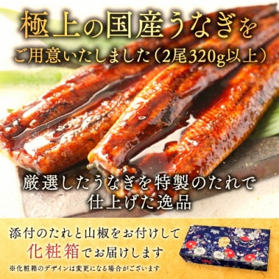 【大サイズ】国産 うなぎの蒲焼 2尾 計320g 特製たれと山椒がついた鰻蒲焼セット 化粧箱入り