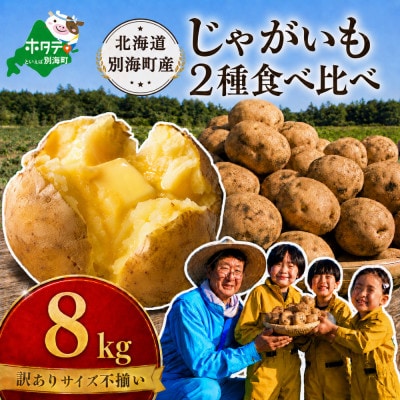 訳あり じゃがいも8kg 2種食べ比べ 北海道別海町産 きたあかり 男爵 など品種おまかせ