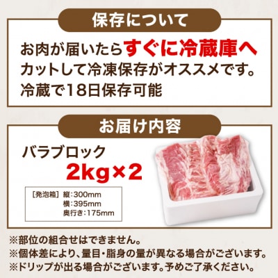 山形県庄内SPF豚 最上川ポーク バラブロック 4kg(2kg×2)国産  豚肉 冷蔵便