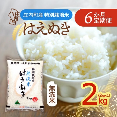 【定期便】<令和8年産>特別栽培米 はえぬき 無洗米 2kg×1袋×6ヶ月【10月中旬発送】
