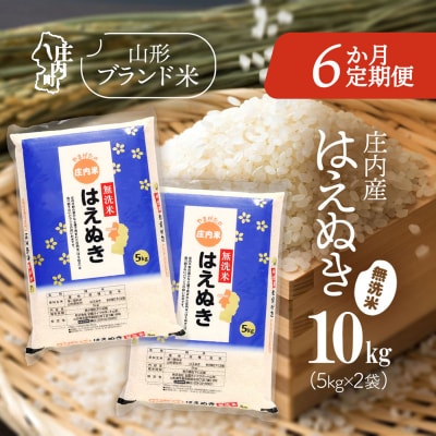 【定期便】<令和8年産>はえぬき 無洗米 5kg×2袋×6ヶ月【11月中旬発送】