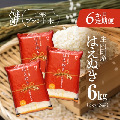 ＜2月中旬発送＞庄内米6か月定期便!はえぬき 6kg(入金期限:2026.1.25)