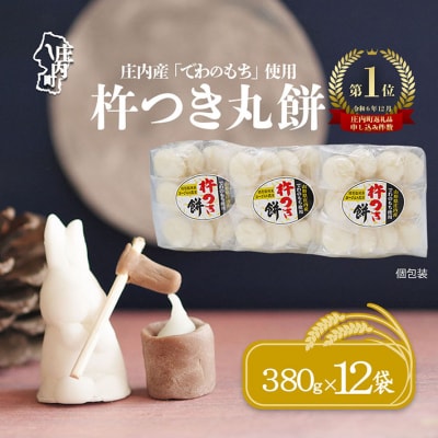 【12月発送】梅木もち屋 庄内産『でわのもち』を使用した杵つき餅 380g×12袋 個包装 丸もち