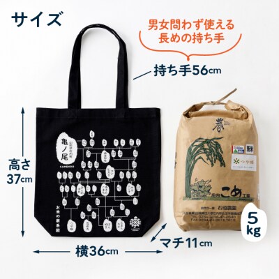 山形庄内かめこめプロジェクト 米(MY)バッグ お米の家系図デザイン トートバッグ キャンバス生地