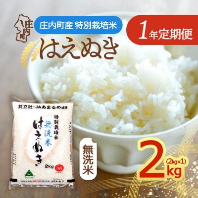 【定期便】<令和8年産>特別栽培米 はえぬき 無洗米 2kg×1袋×1年間【10月中旬発送】