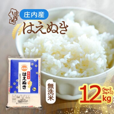 庄内産 はえぬき無洗米 12kg 5kg×2袋 2kg×1袋 令和8年産 2026年産 ブランド米