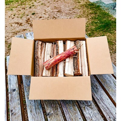 【お手頃サイズ(約25cm)/自然の着火剤】笠置の薪(広葉樹)約7kg×4箱とファットウッド×2本