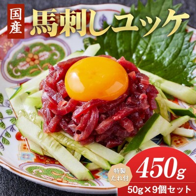 国産　馬刺しユッケ　450g(50g×9食)　特製たれ付(合志市)